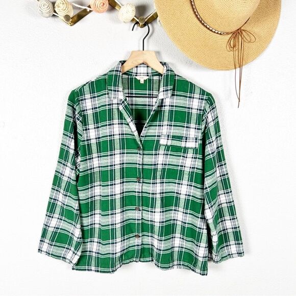 Eberjey Flannel Long PJ Pajama Set Green Tartan Plaid Cotton Womens Size Small - Picture 3 of 13